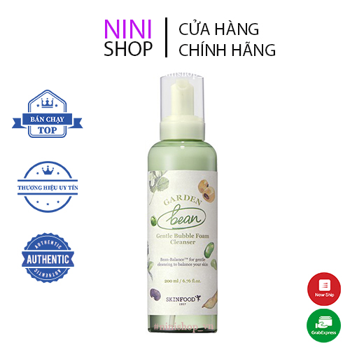 Sữa rửa mặt tạo bọt hạt đậu thuần chay Skinfood garden bean gentle bubble foam cleanser 200ml