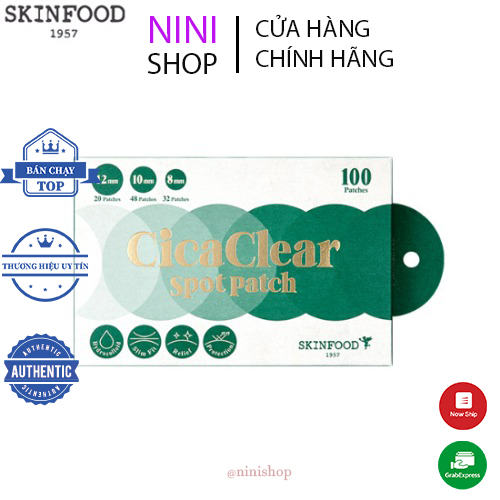 Miếng Dán mụn làm dịu và che phủ Skinfood Cica clear spot patch (25*4 miếng)