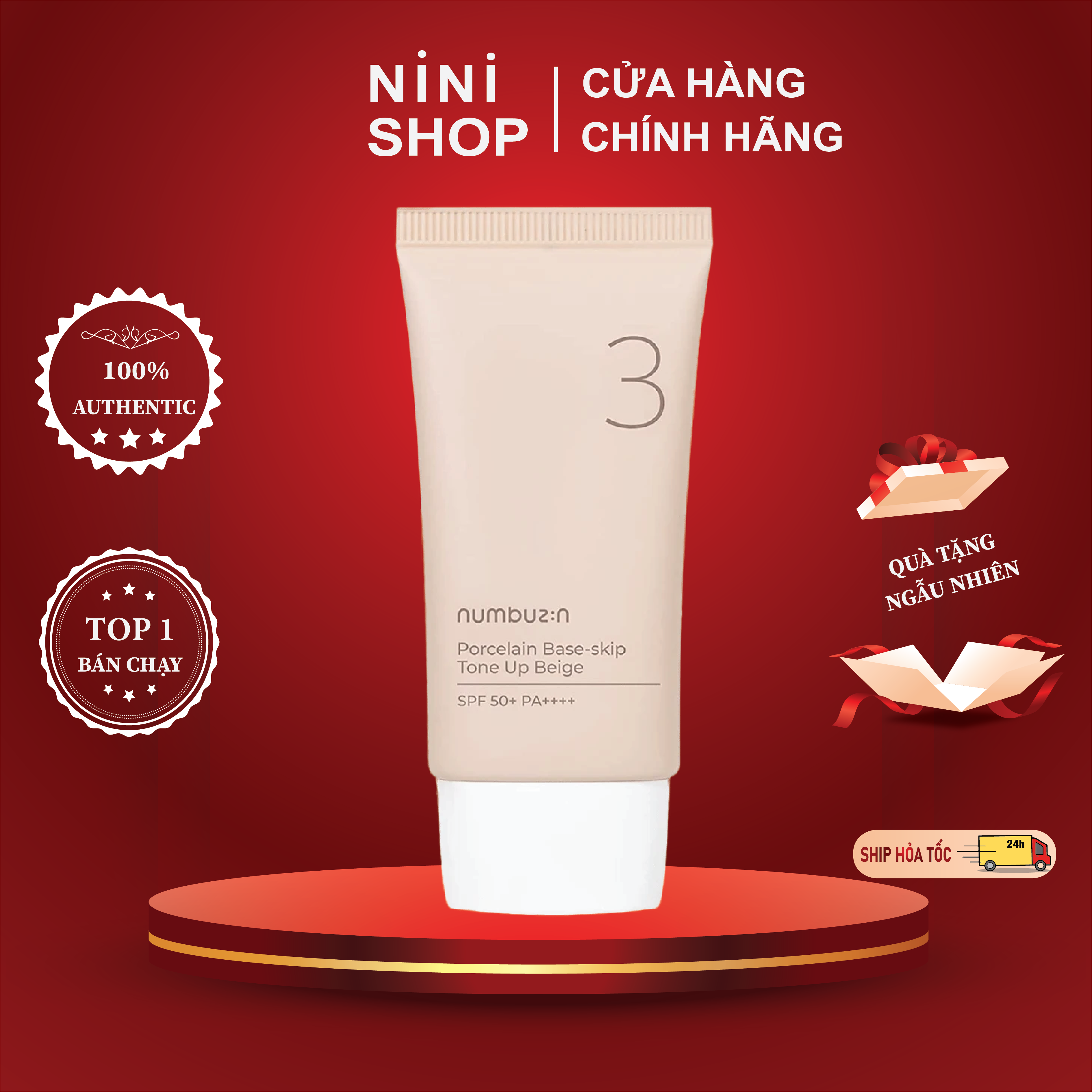 Kem chống nắng nâng tone cho da nhạy cảm Numbuzin No.3 Porcelain Base-skip Tone Up Beige 50ml