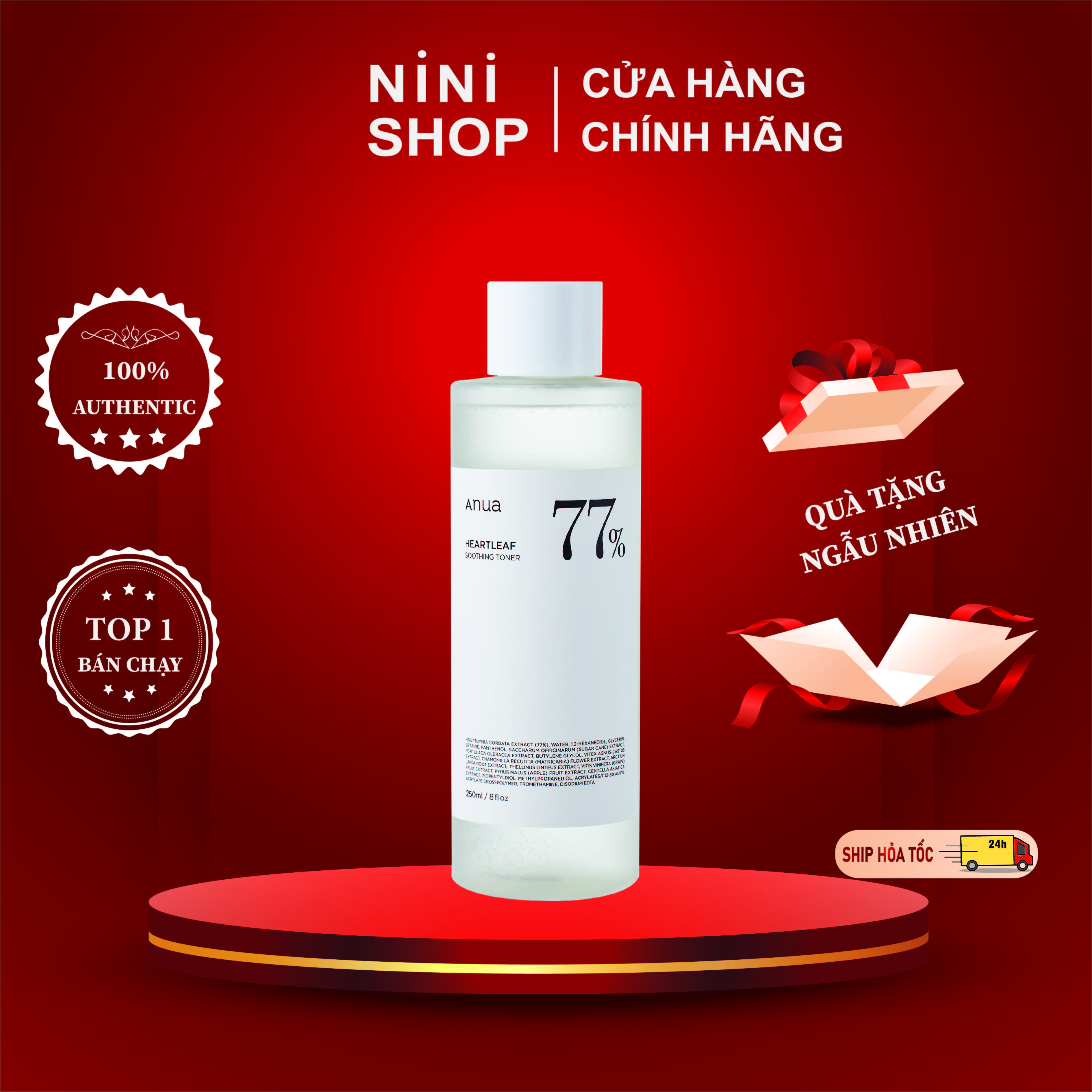 Nước hoa hồng dưỡng da ANUA HEARTLEAF 77% SOOTHING TONER