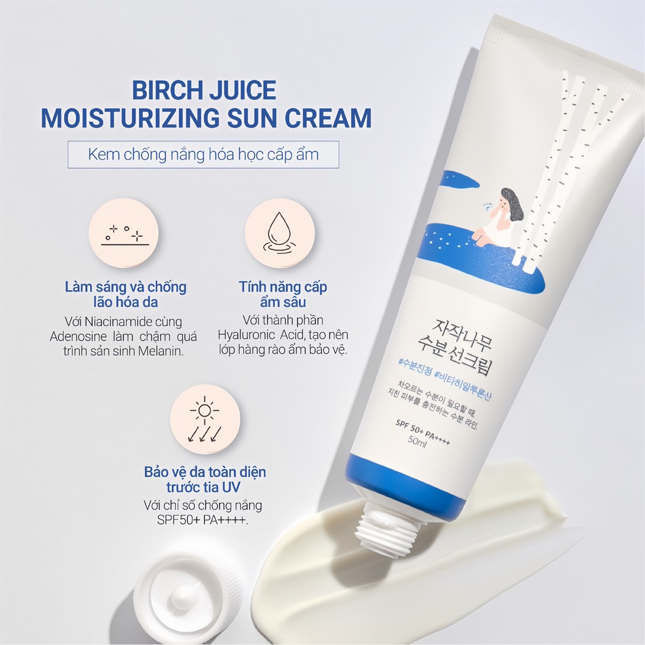 Kem chống nắng xanh dương Round Lab Birch Juice Moisturizing Sun Cream